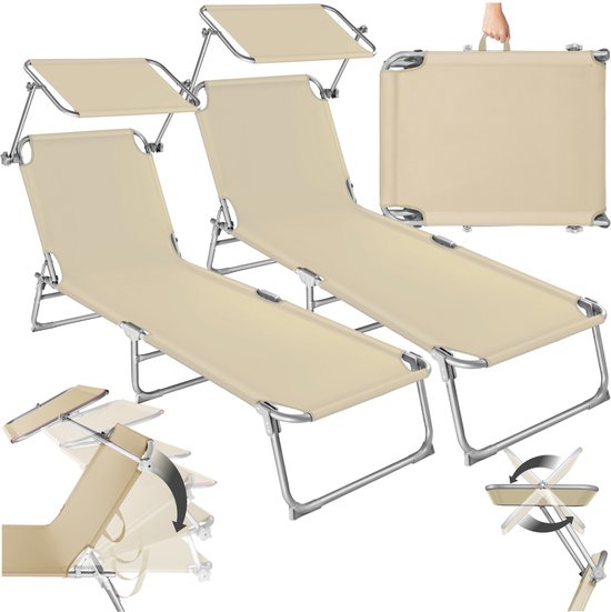 2 Chaises longues avec toit ouvrant beige 400691