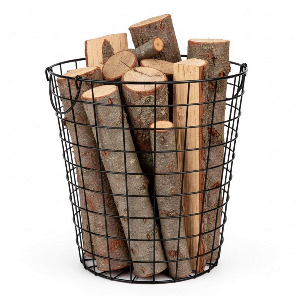 Haardmand - draad metaal - zwart - 30 x 30 cm - draadmand - haardhout oplag mand - opbergmand
