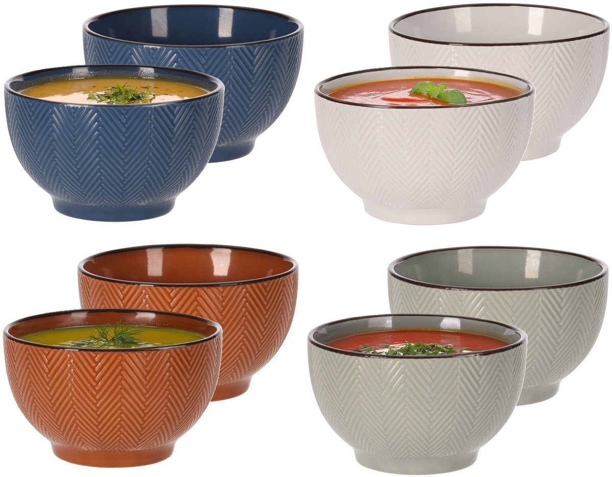 Siaki Soepkommen Fishbone - 8x stuks - 14 x 8 cm - 680 ml - keramiek
