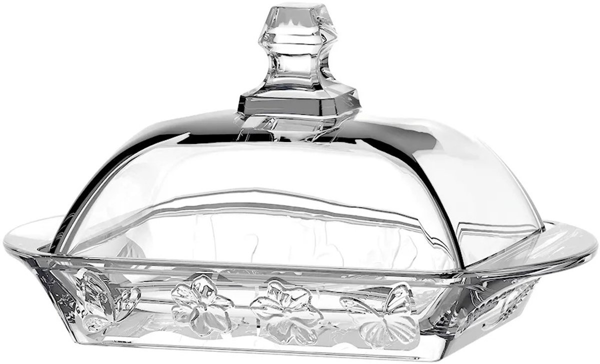 Kookpro Rosalie Glazen Botervloot – Elegante Boterdoos met Bloemenreliëf – Duurzaam Glas & Deksel – Romantisch Design – Vaatwasserbestendig