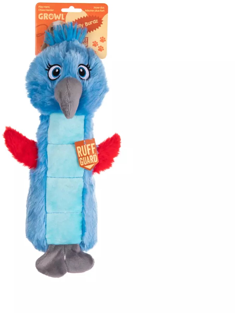 Growl Belly Burdz Hondenspeeltje met Pieper en Piepmat - Pluche Hondenknuffel - Kauwspeelgoed en Trektouw voor Alle Honden - Percy de Papagaai