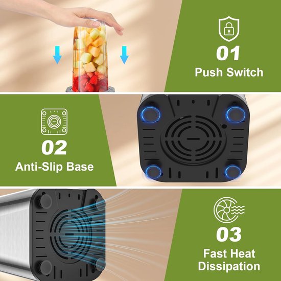 Mini Smoothie Maker - 850W Elektrische Blender met Schenkdeksel van Merkloos — afbeelding 2