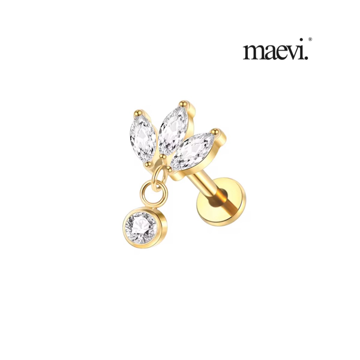 Maevi® Piercing voor Oor - Kleur: Goud - Formaat: 12 x 6 MM - Titanium - Tragus / Kraakbeen / Helix / Conch - Oorpiercing - Piercing Sieraad - Hoge Kwaliteit - Labret Piercing - Luxe Sieraad - Oorbellen