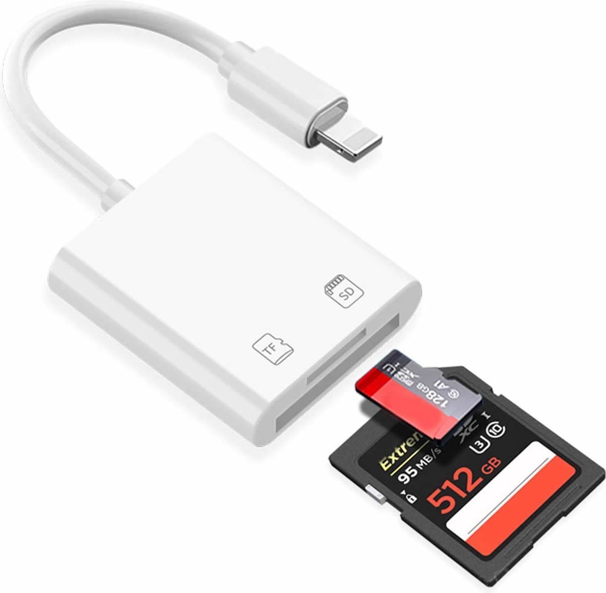 Lightning Cardreader voor iPhone & iPad – SD & Micro-SD Lezer – Plug & Play – Geen App Nodig – Foto’s & Video’s Importeren – Geschikt voor iOS
