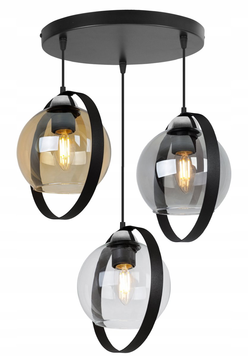 Light-Home RING HAGA 2346/3/OW/MIX – Hanglamp – Zwart/Goud/Chroom – Glasmix – Modern Design – LED