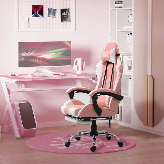 Ergonomische Gamingstoel met Massage-lendenkussen en Voetensteun - Draaibare PC-stoel voor Optimaal Comfort — afbeelding 4