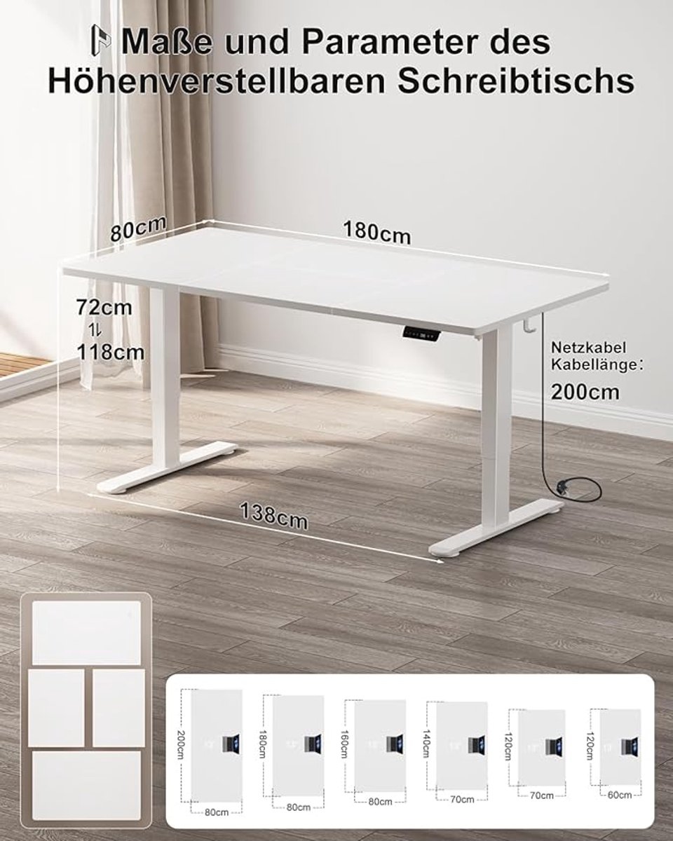 Elektrisch Bureau – Hoogte Verstelbaar - 180x80 cm - – Hoogte Verstelbaar Staand Bureau - Medahomestore