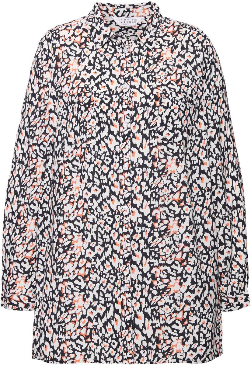 Studio Untold - Dames - Overhemdblouse boxy fit luipaardprint lange mouwen - Mat koperoranje - Maat 50+