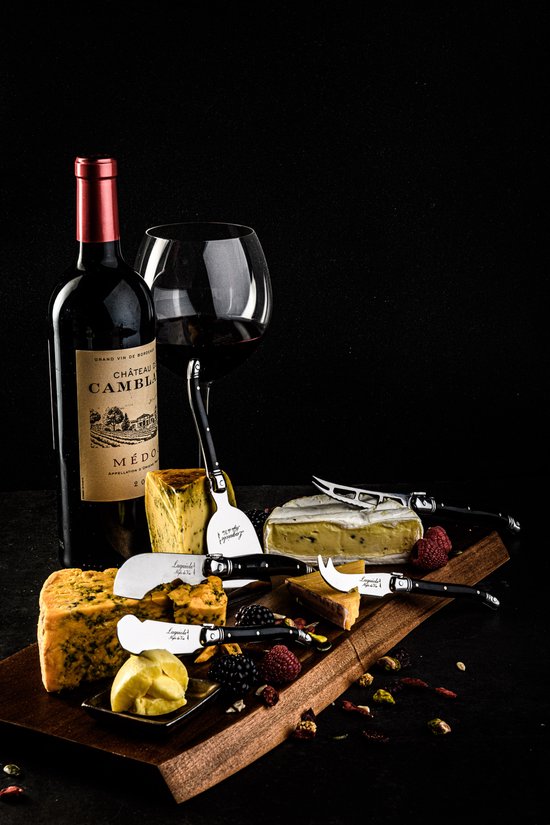 Laguiole Style de Vie - Line Premium - Coffret de couteaux à fromage 5 pièces avec plateau de service