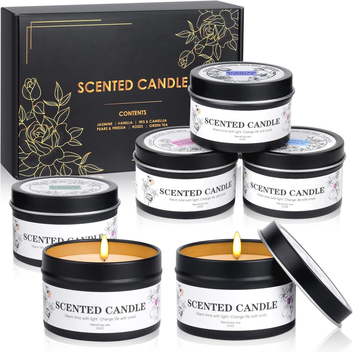 Geurkaarsen Cadeauset – 6 Stuks Sojawas Aromatherapie Kaarsen voor Diverse Gelegenheden
