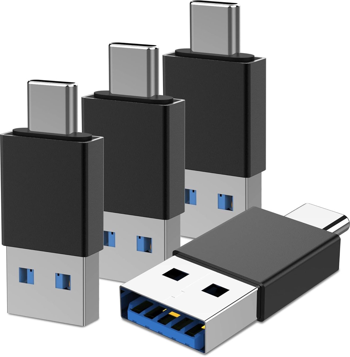 Image of Daity USB-C naar USB 3.0-adapters (4-pack) - Type-C mannelijk naar USB 3.0 mannelijk adapter - compatibel met mobiele telefoons - computers en laptops - zwart.