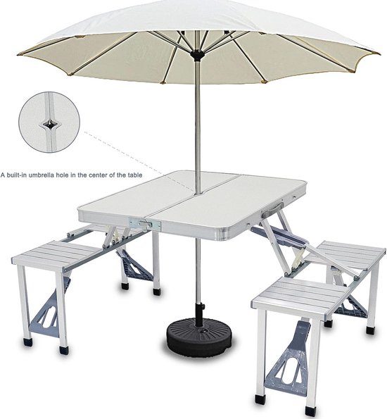 Opvouwbare Campingtafel met 4 Stoelen en Paraplu Gat - Ideaal voor Picknicks en BBQ — afbeelding 4