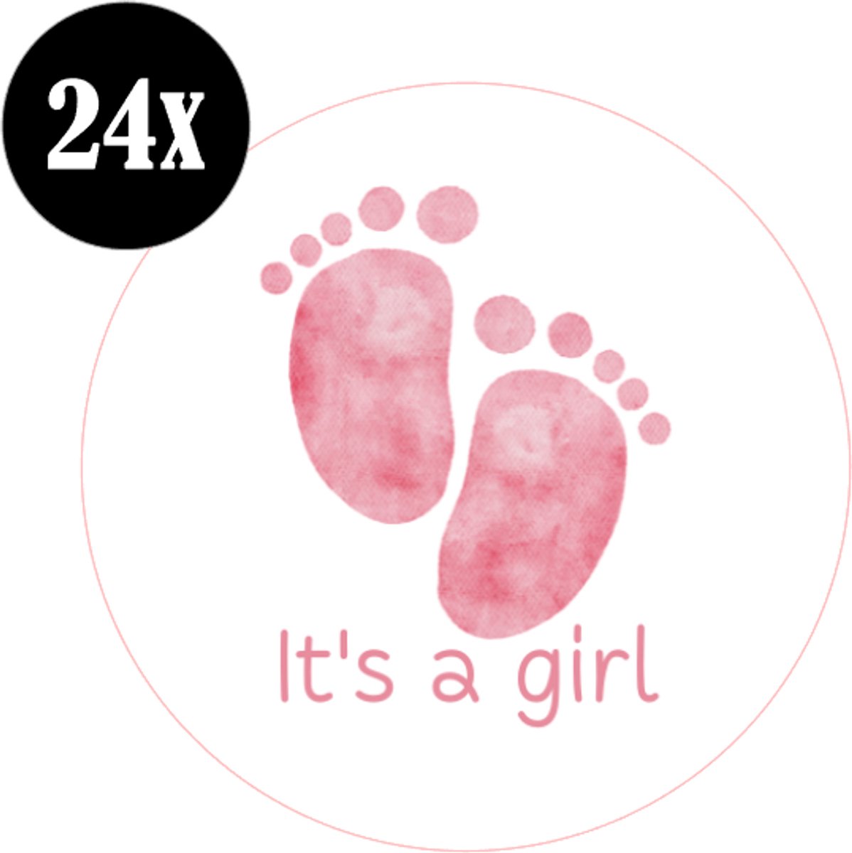 24x sluitstickers - Baby It's a girl voetjes - geboorte - Sluitzegel - sticker - kaart - 40 mm - matte sticker - etiketten - cadeau - inpakken