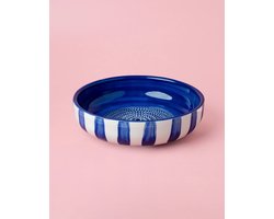 Rasp Bord Groot Streep - Blauw & Wit - Rasp Schaaltje - Knoflook Rasp - Gember Rasp - Kookliefhebber - Handmade - Keramisch - Raspen - Schaven - Vegan - Vintage Raspbordje - Knoflookrasp - Knoflook Rasp Bordje