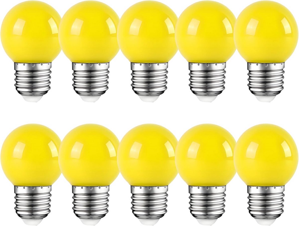 Set van 10 Gekleurde LED Lampen E27 Geel Decoratieve Golfbal Vorm