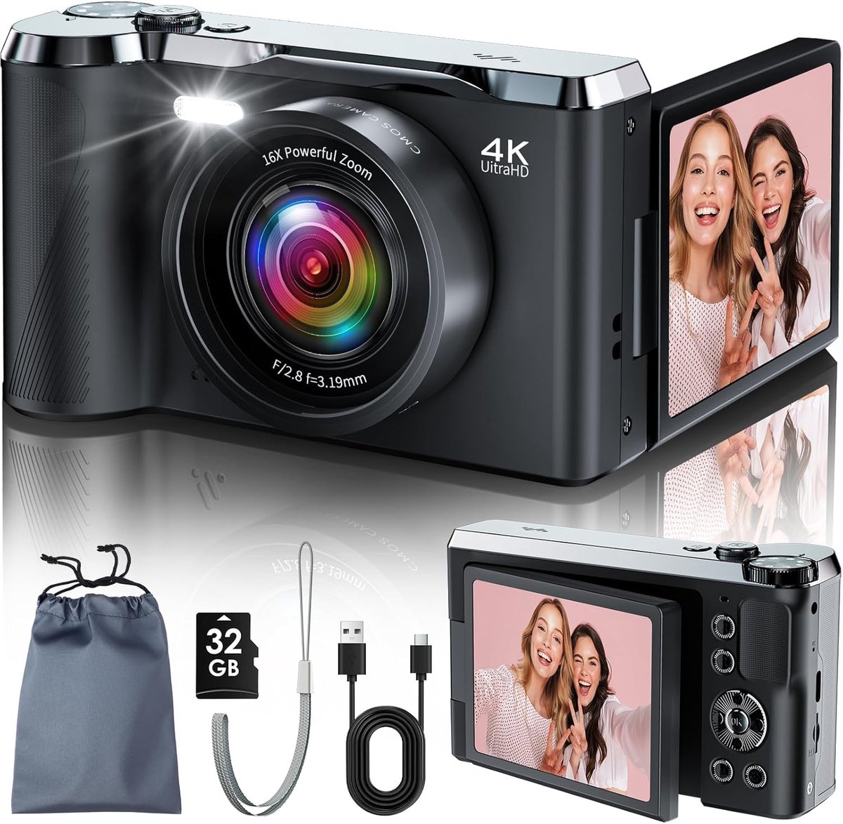Vlog Camera voor Beginners - Videocamera voor Kinderen en Volwassenen - Handycam - 4K Kwaliteit