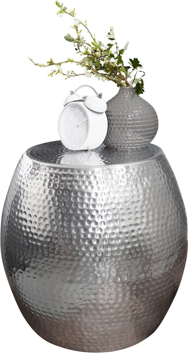 tabel PETRO 42 x 42 x 42 cm aluminiumzilverkleurig Dekotisch Oriental round | Designtafeltafel metaal Modern | Antischisch Schmal | Kleine Hammerschlag Abstelltisch