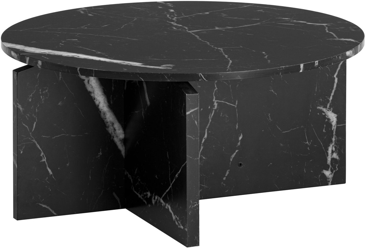 salontafel 70x70x33 cm zwarte salontafel in marmerlook modern, design woonkamertafel rond, loungebanktafel, salontafel bijzettafel groot