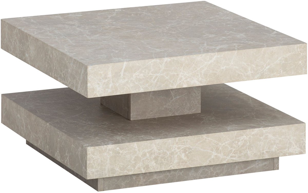 salontafel 60x60x34 cm zandkleurige salontafel in steenlook modern, design woonkamertafel met opbergruimte vierkant, loungebank tafel beige, salontafel klein