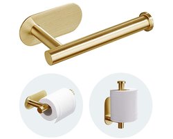 Toiletrolhouder - Wc rolhouder - Met handdoekhaak - Vrijstaand - Toiletrolhouder - Boren niet nodig - Roestvrij staal - Geschikt voor moderne badkamers en toiletten - goud - 1 stuk