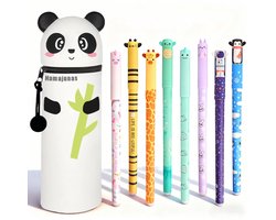 Namajunas - Uitwisbare pennen 8 kleuren - Gelpennen met siliconen etui - Panda Pennenzak - 0,6 mm Cartoon Patroon Dierenpen voor Schoolspullen van Kinderen of Kantoorbenodigdheden voor Volwassenen - Cadeauset