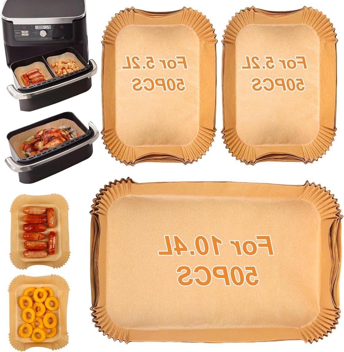 Ronte Luchtfriteuse liners voor grote air fryer 150 stuks geschikt voor verschillende merken inclusief perkament papier liners Air Fryer accessoires