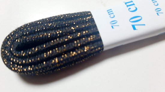 Zwarte ronde veters met gouden glitterdraad, 70cm.