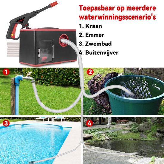ONEVAN 21V Accu Hogedrukreiniger - 80 Bar Auto Hogedrukreiniger - Terrasreiniger - Hogedrukspuit - met 2 accu's - Elektrisch Drukreiniger - voor auto, terras, gazon van Merkloos	 — afbeelding 5