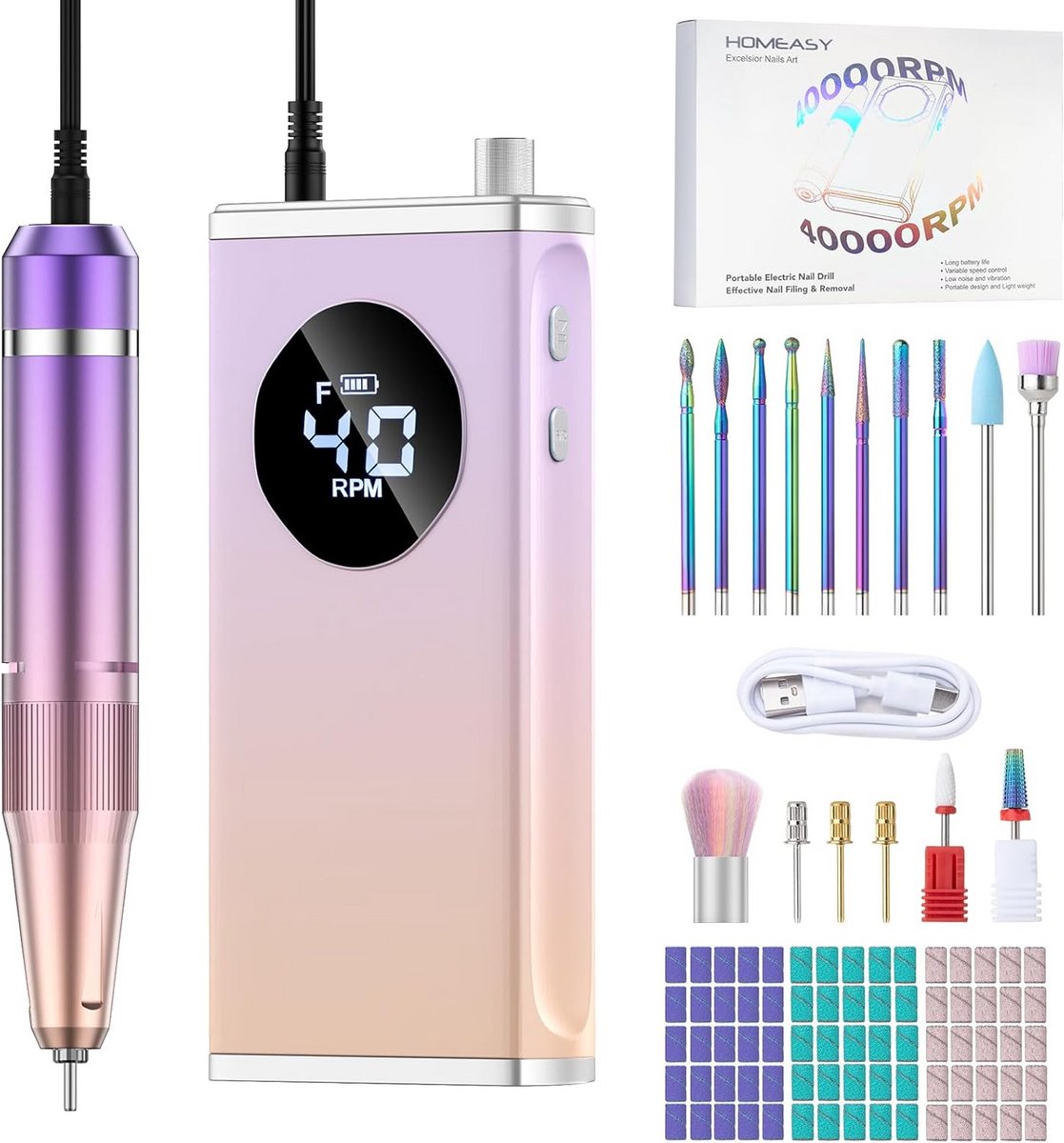 Professionele Nagelfrees Elektrisch Draagbaar 40.000 RPM - Manicure & Pedicure Set