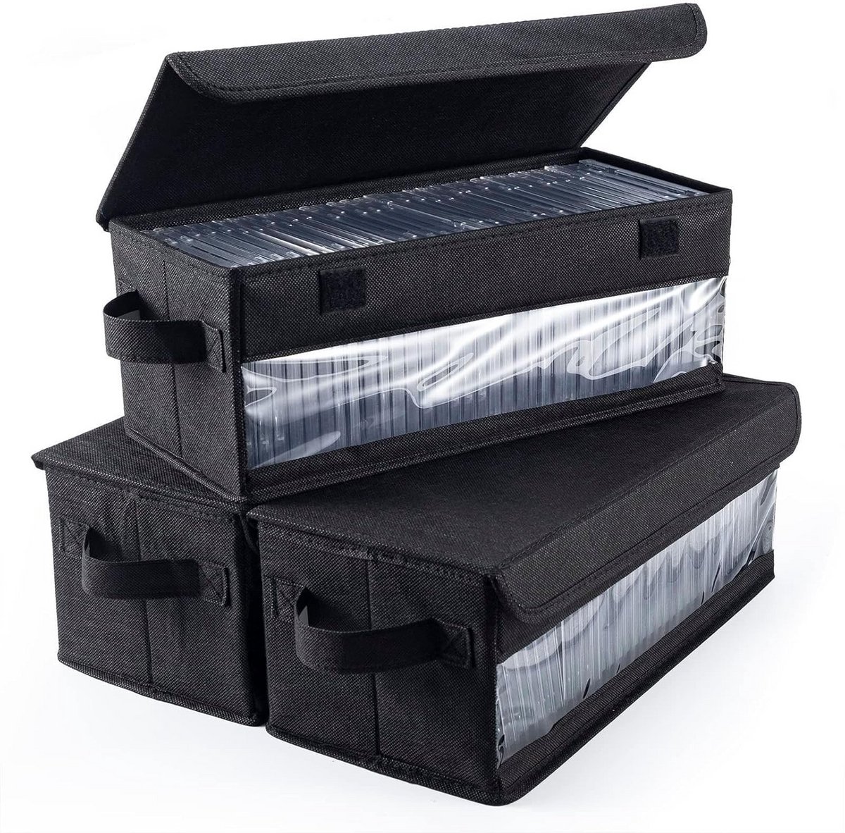 Set van 3 CD/DVD Opbergdozen met Zichtvenster – Opvouwbaar & Draagbaar