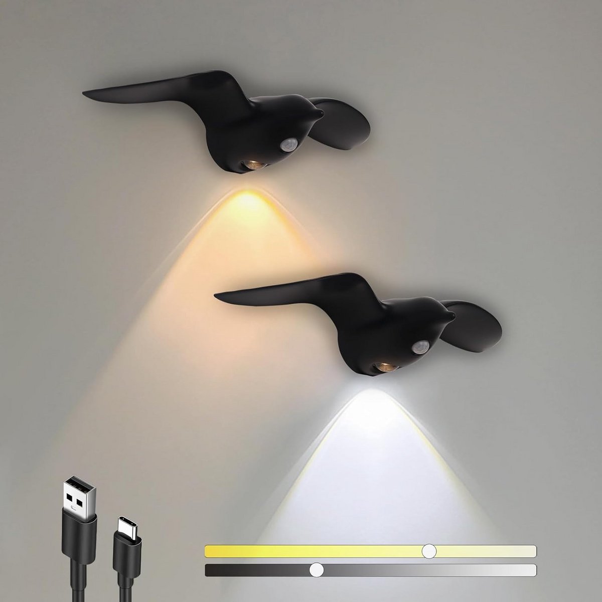 2x Oplaadbare LED Wandlamp met Bewegingsmelder | Draadloos & USB-C | 3 Kleuren