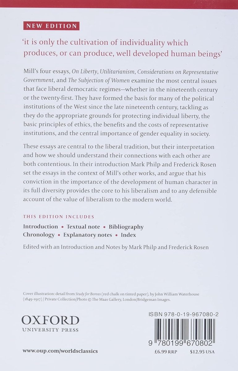 Boek 'On Liberty, Utilitarianism & Other Essays' van John Stuart Mill, Oxford World's Classics.