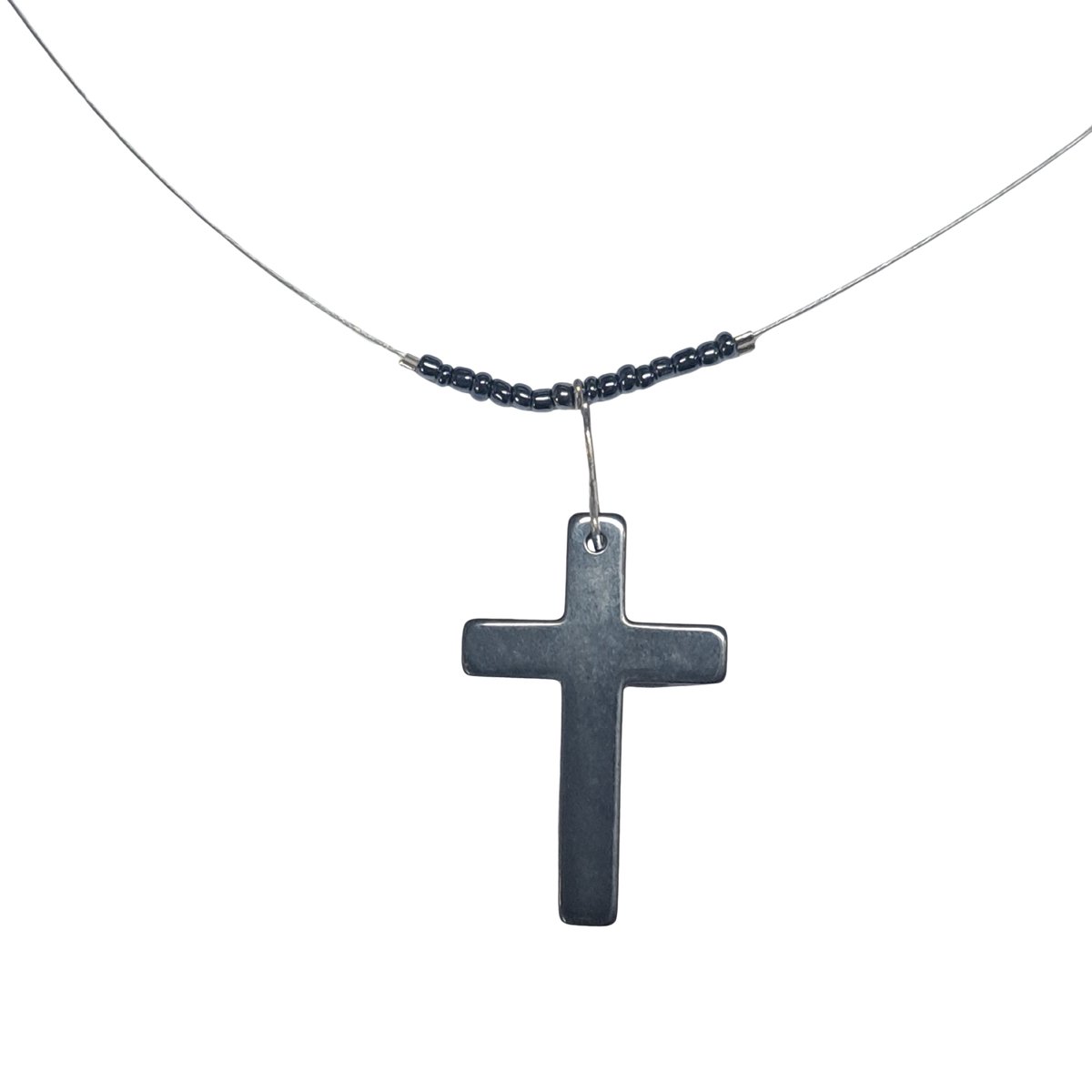Glamour - Halsketting - Handgemaakte Ketting - Edelstaal - Gun Metal Hanger - Kruis - 44 cm.