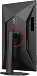 Achterkant van een zwarte AOC gaming monitor met een verstelbare standaard en rode accenten.