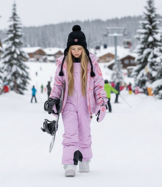 Ducksday Skibroek Kinderen – Waterdicht – Warm & Ademend – Unisex Wintersportbroek met Bretellen – Lila – Maat 98/104