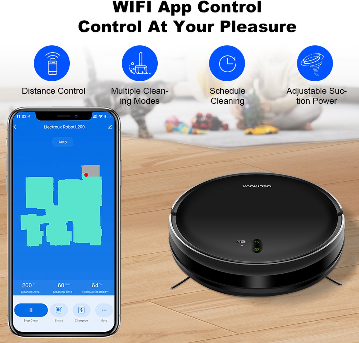 LIECTROUX L200 Robotstofzuiger met Dweilfunctie 4000 Pa Zuigkracht - afbeelding 2