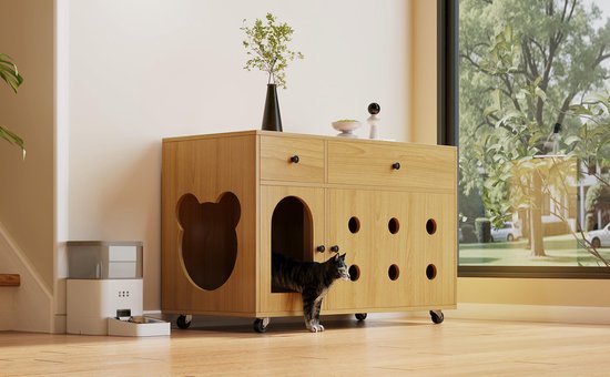 HOOBRO Litter Box, Cat House with 6 Removable Hooks, Cat Cave, Single Door and Open Shelf, Litter Box, Large Storage Space, Stable, Sofa, Cat Drawer Cabinet, Living Room, Hall EBF05MW01 HOOBRO Litter Box, Cat House with 6 Removable Hooks, Cat Cave, Single Door and Open Shelf, Litter Box, Large Storage Space, Stable, Sofa, Cat Drawer Cabinet, Living Room, Hall EBF05MW01
