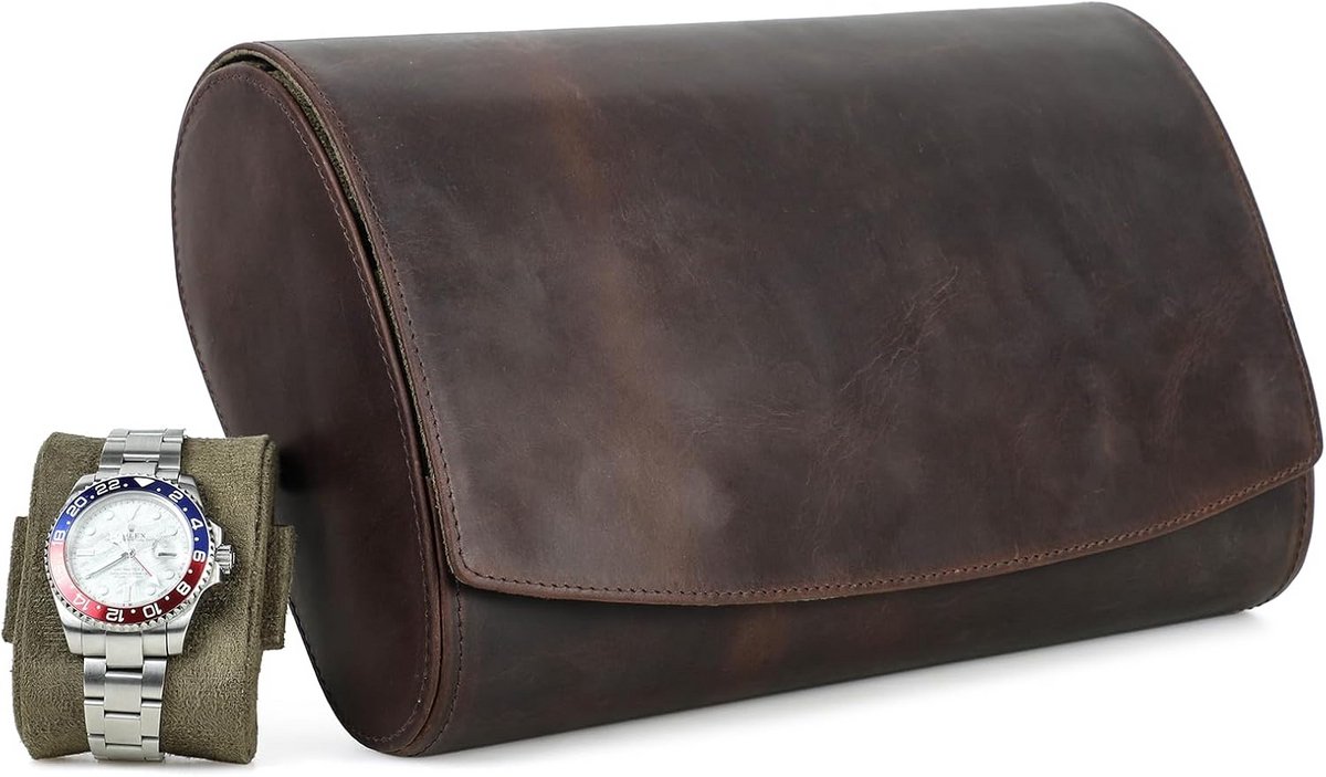 Leren Horlogedoos voor 8 Horloges - Draagbare Opbergkoffer met Verwijderbare Kussens
