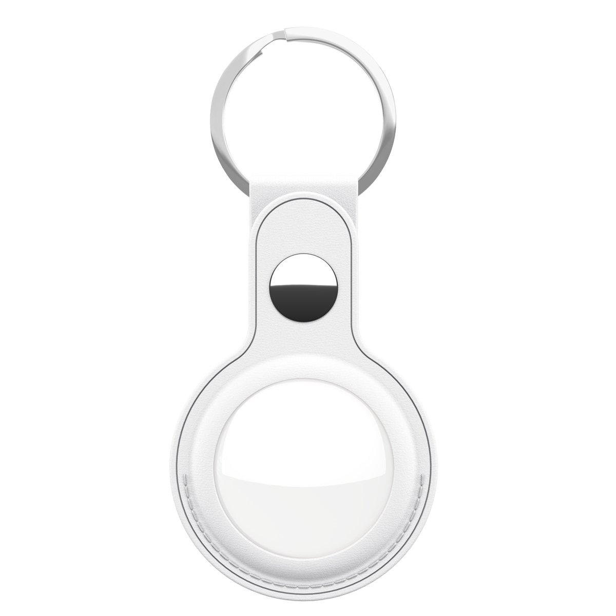 KeyBudz AirTag Sleutelring – Handgemaakt van Echt Leder – Veilige Pasvorm voor je AirTag – Inclusief Haak Stash Zakje - Wit