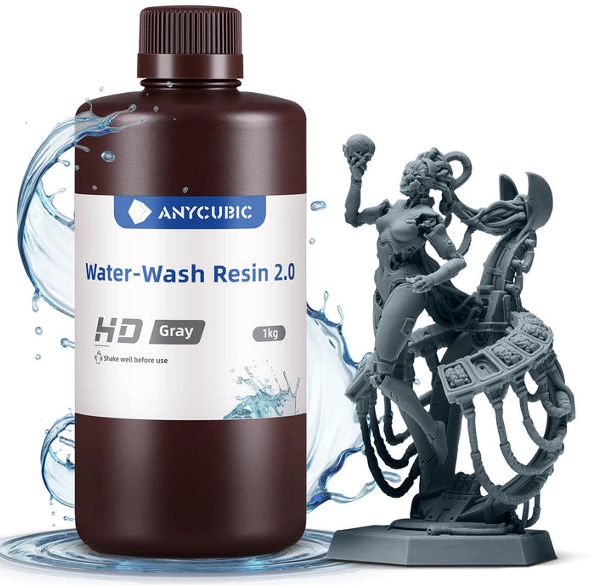 Anycubic SLA 3D printer UV resin 1 liter - Water-wash Resin 2.0 HD Gray - Grijs