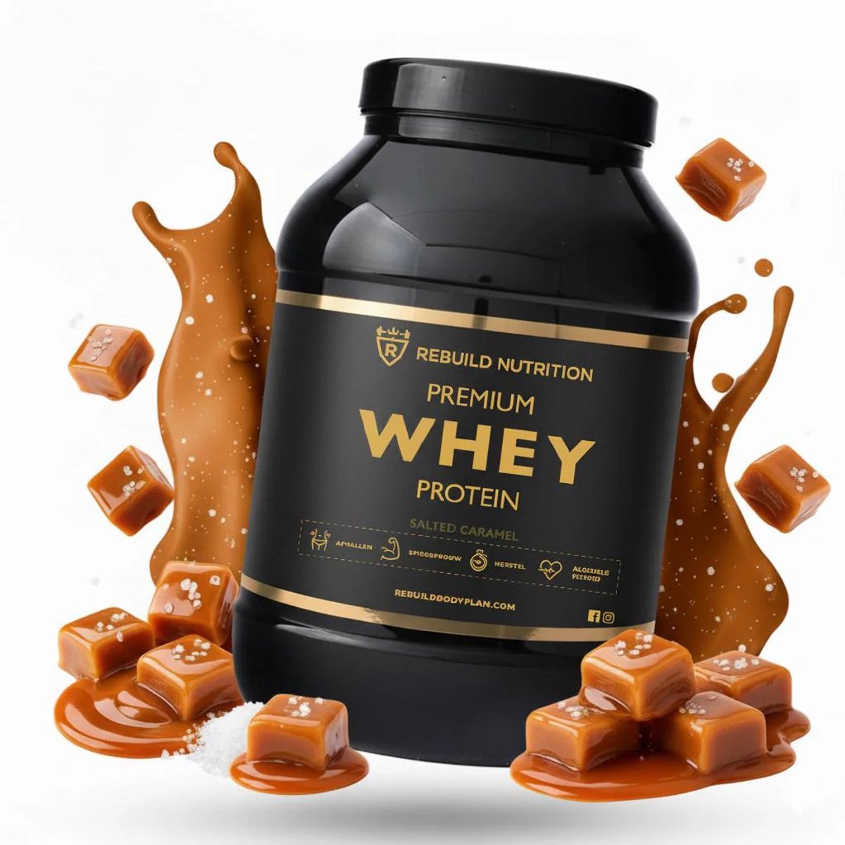Rebuild Nutrition - Whey Proteine - Salted Caramel smaak - Whey Protein - Proteïne poeder - Hoogwaardige Eiwitpoeder - 40 Eiwitshakes - 1000 gram