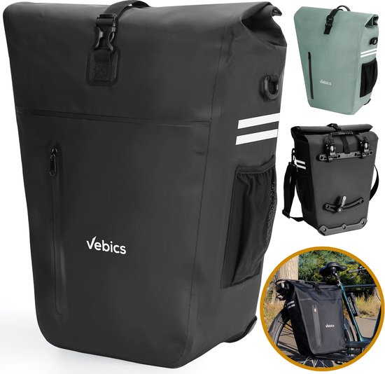 Vebics Fietstas Enkel - Enkele Fietstas Waterdicht - Waterdichte Fietstas - Fietstas Electrische fietsen - Afneembaar - 100% Waterdicht - 28L - Zwart