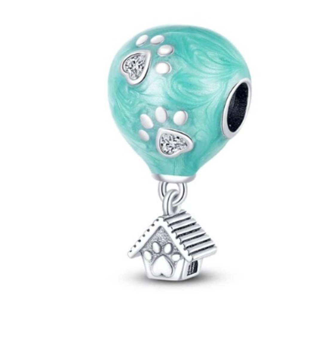 Ballon met Hondenhok Bedel - Voor je Bedelarmband - Zilver - RomyStones