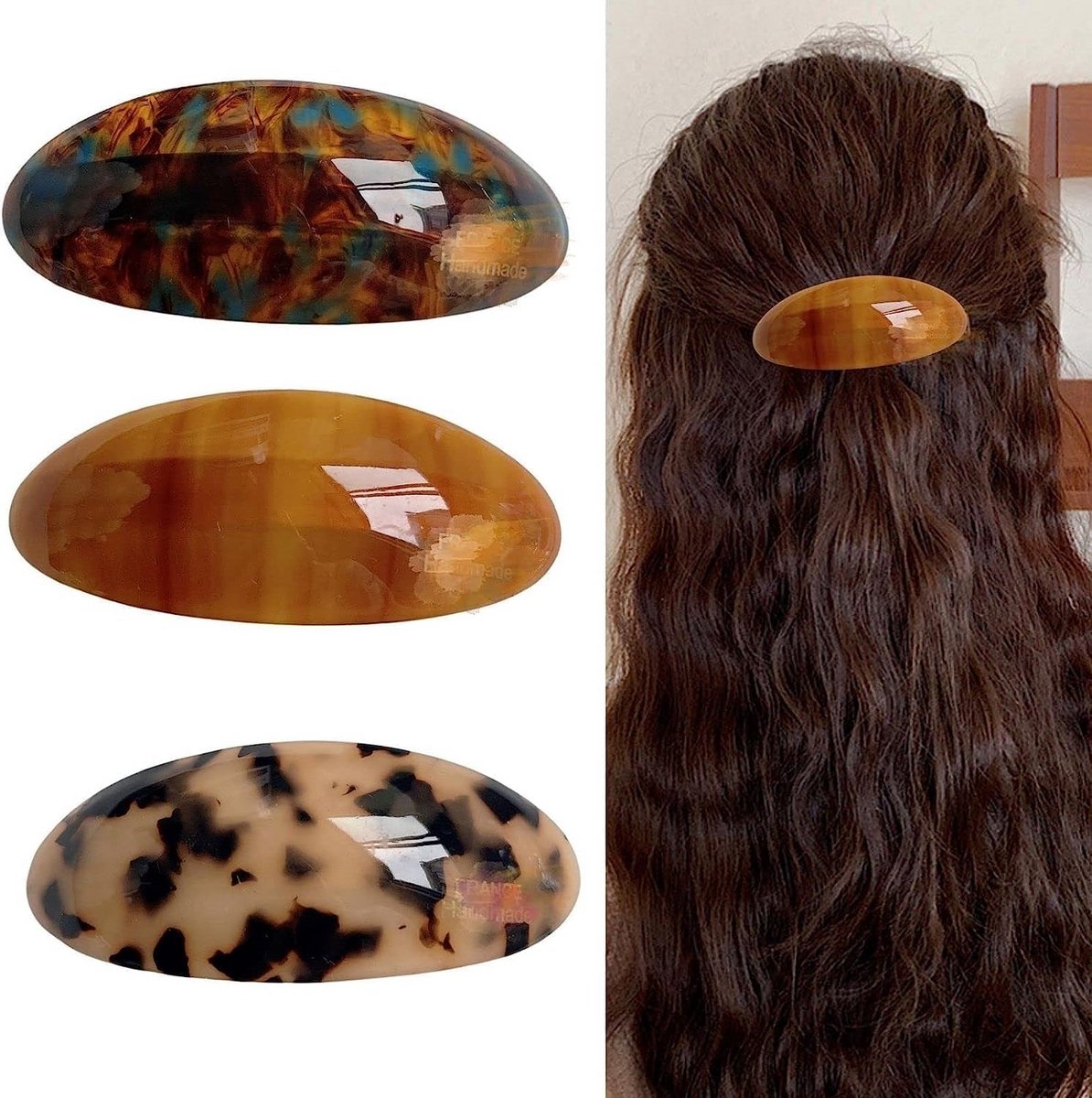 Grote Vintage Haarspeld Frans Acetaat Schildpad Haaraccessoire voor Vrouwen en Meisjes