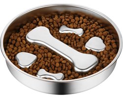Slow Feeder Voerbak Hond RVS Anti-Verslindsbak met Antislip voor Kleine en Middelgrote Rassen