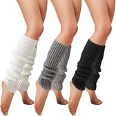 Beenwarmers - Dames - Kuitwarmers - Warmte en Comfort - Mode Accessoire - Leg Warmers - One Size - Zwart/Wit/Grijs - 40 cm - 3 Paar