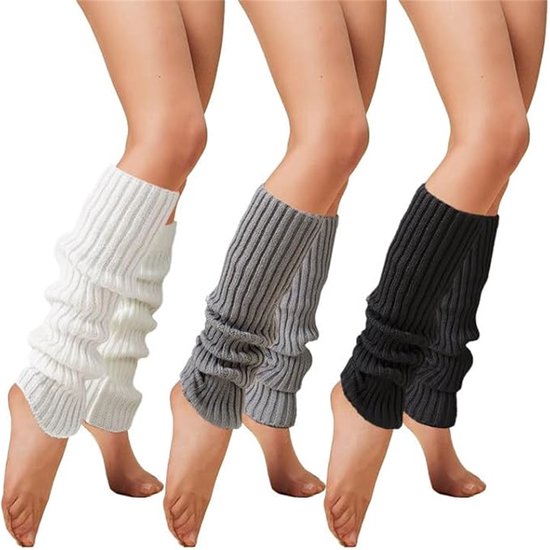 Chauffe-jambes - Dames - Chauffe-mollets - Chaleur et Confort - Accessoire Mode - Leg Warmers - One Size - Noir/Blanc/Gris - 40 cm - 3 Paires