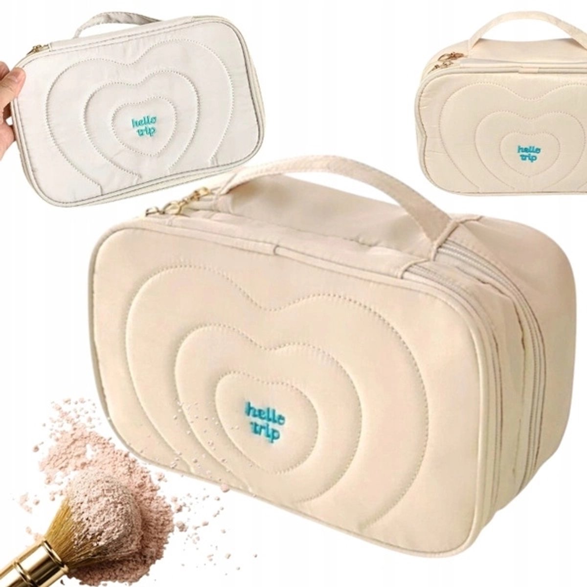 ECARLA Gewatteerde Toilettas met Handvat - Beige (24x9x15cm)