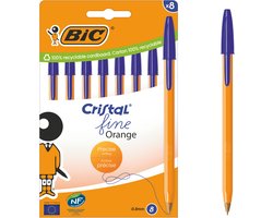 BIC Cristal Orange Original Fine Balpennen Set van 8 Stuks Beschrijving: