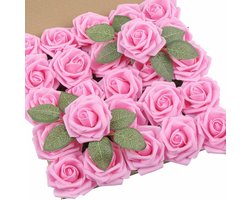 8cm kunstmatige roos PE-schuimbloem voor bruiloft verjaardagsfeestje woondecoratie neprozen boeketten DIY scrapbooking valentijnscadeaus - roze